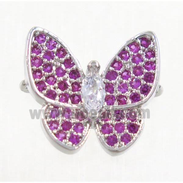 copper butterfly connector paved hotpink zircon, platinum plated