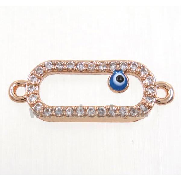 copper oval connector paved zircon with evil eye, rose gold