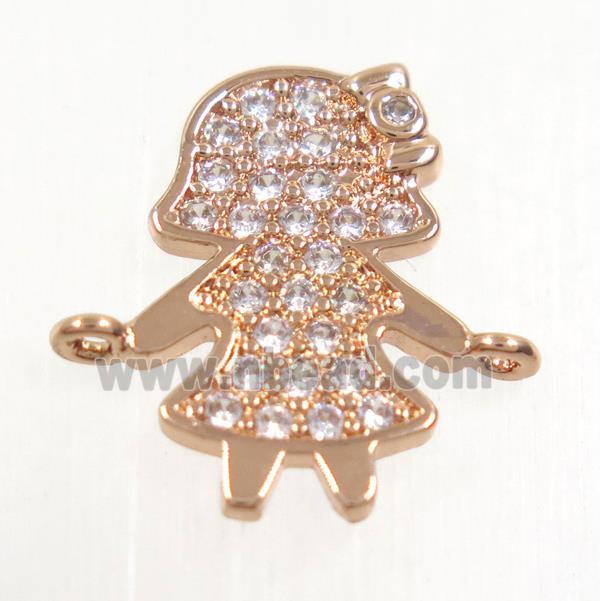 copper girls connector paved zircon, rose gold