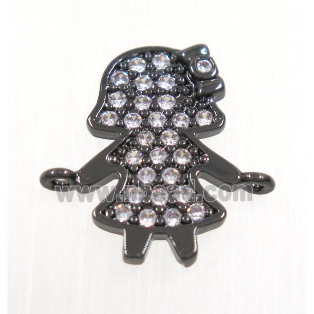 copper girls connector paved zircon, black plated