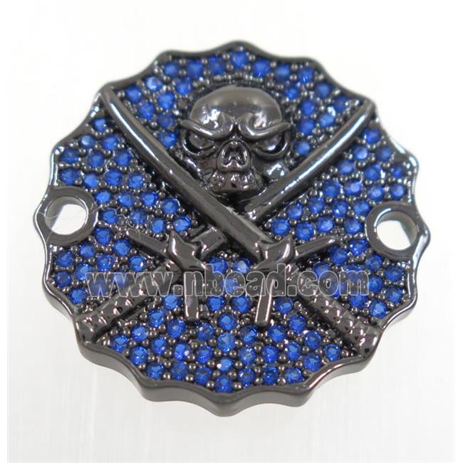 copper Jolly Roger connector paved blue zircon, black plated