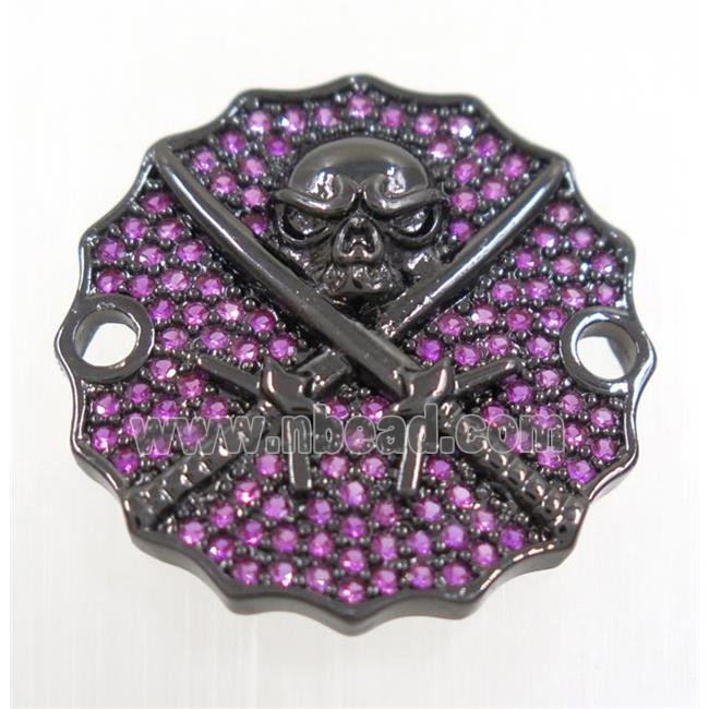 copper Jolly Roger connector paved hotpink zircon, black plated