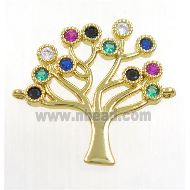 copper Tree Of Life connector paved zircon, gold plated