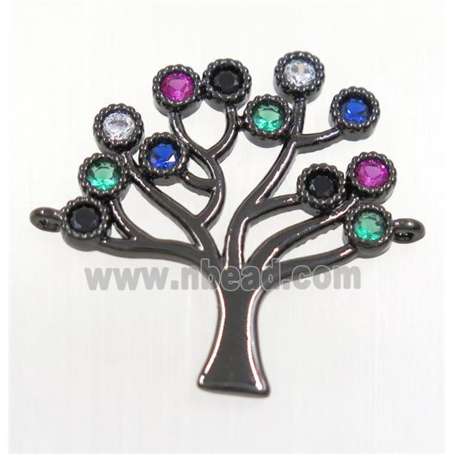 copper tree of life connector paved zircon, black plated