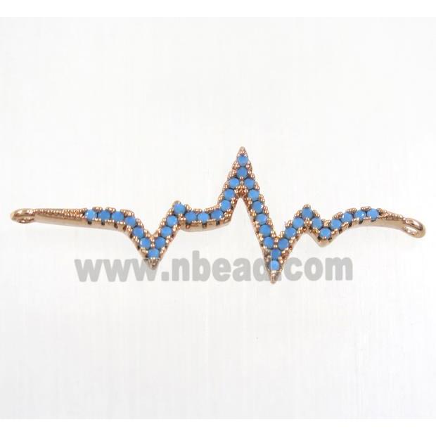 copper cardiogram connector paved zircon, rose gold, turq