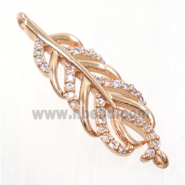 copper feather connector paved zircon, rose gold