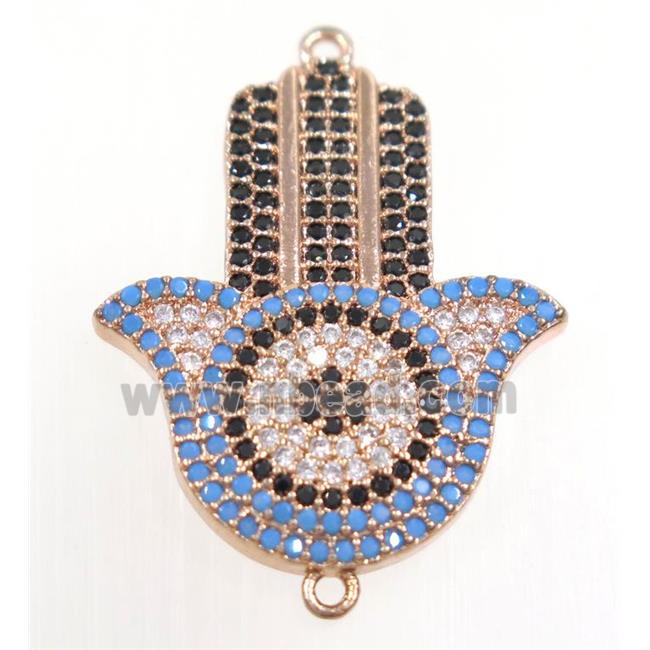 copper hamsahand connector paved zircon, rose gold