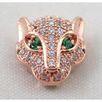 copper leopardhead beads paved zircon, rose gold