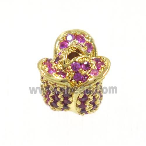 copper flower bead paved zircon, gold plated
