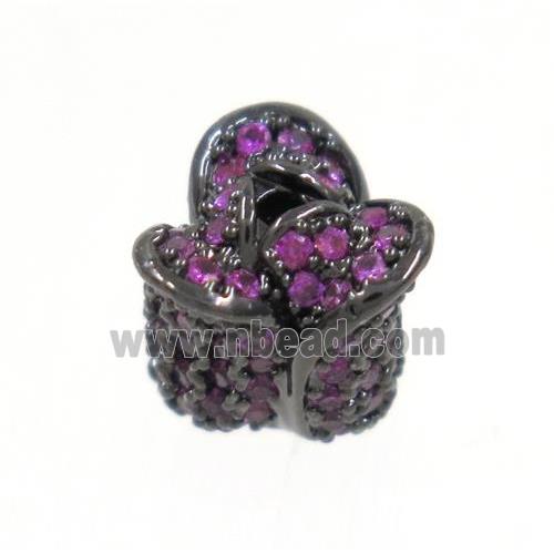 copper flower bead paved zircon, black plated
