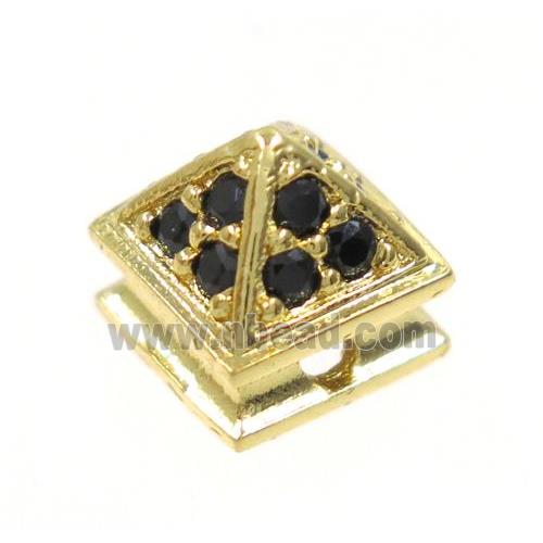 copper pagoda bead paved zircon, gold plated