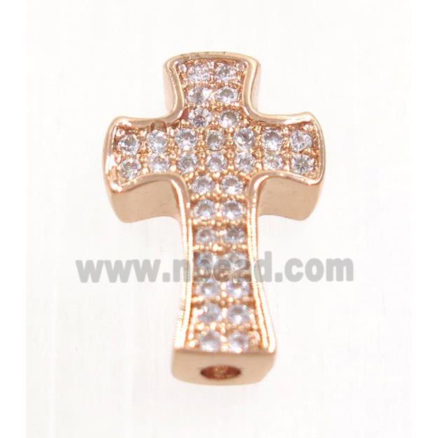 copper cross beads paved zircon, rose gold