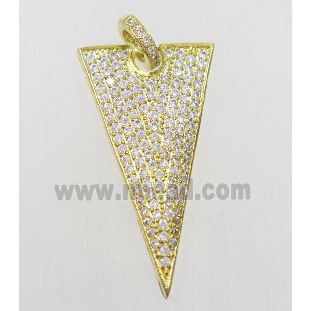 copper triangle pendant paved zircon, gold plated