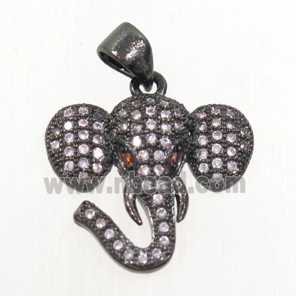 copper elephant pendant paved zircon, black plated