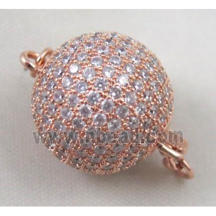 copper clasp paved zircon, round, rose gold plated