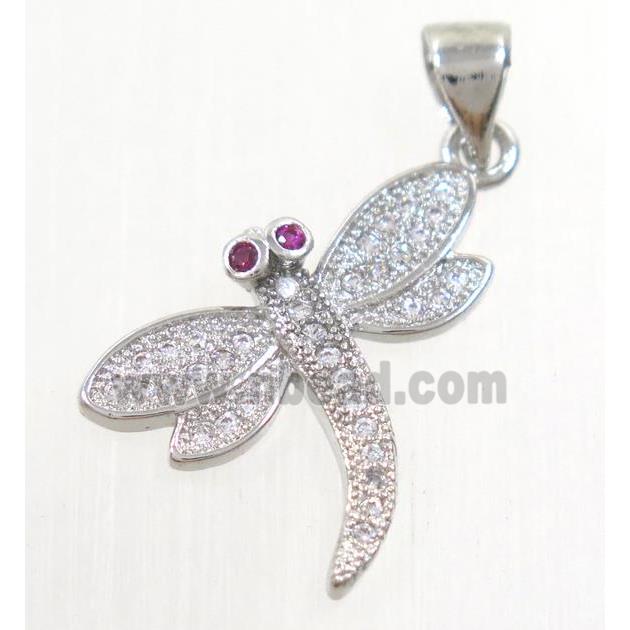 copper dragonfly pendant paved zircon, platinum plated