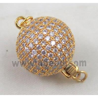 copper clasp paved zircon, round, gold plated