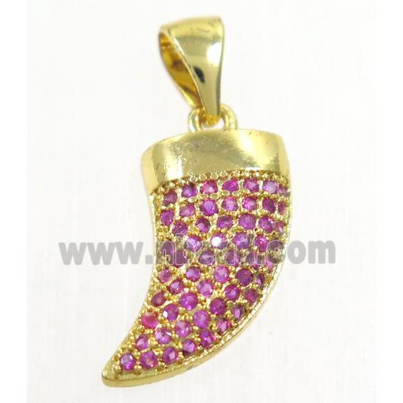 copper horn pendant paved zircon, gold plated