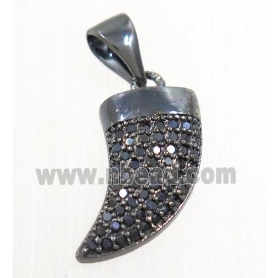 copper horn pendant paved zircon, black plated