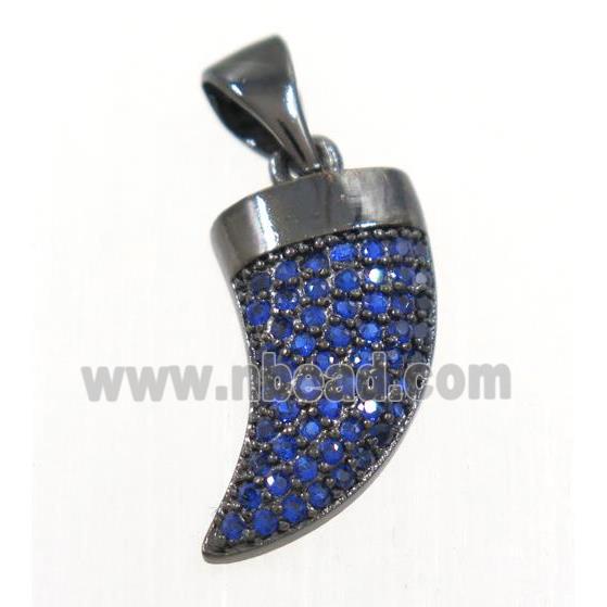 copper horn pendant paved blue zircon, black plated