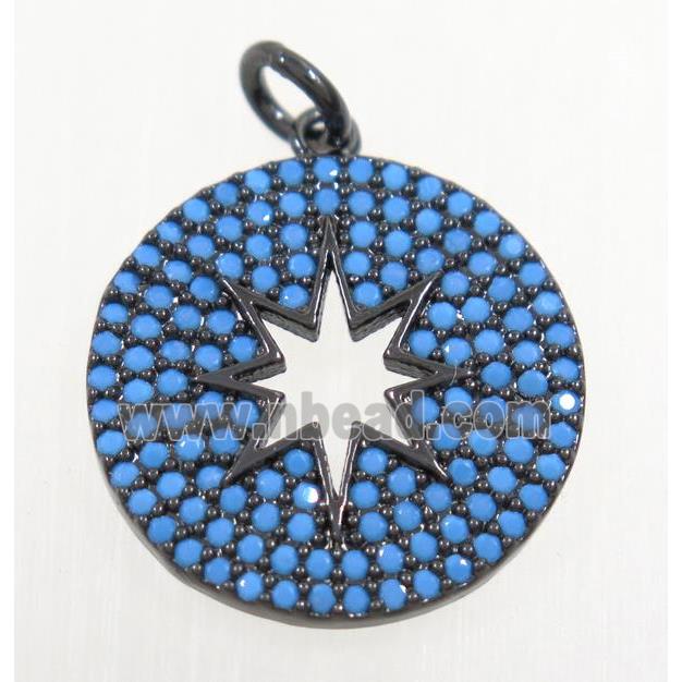 copper pendant paved zircon, North Star, black plated