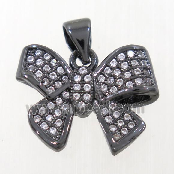 copper Bowknot pendant paved zircon, black plated