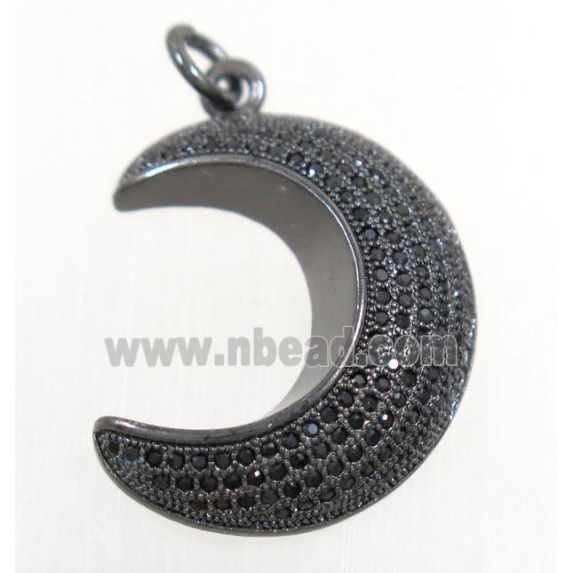 copper crescent moon pendant paved zircon, black plated
