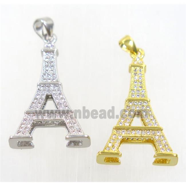 copper Eiffel Tower pendant paved zircon, mix color