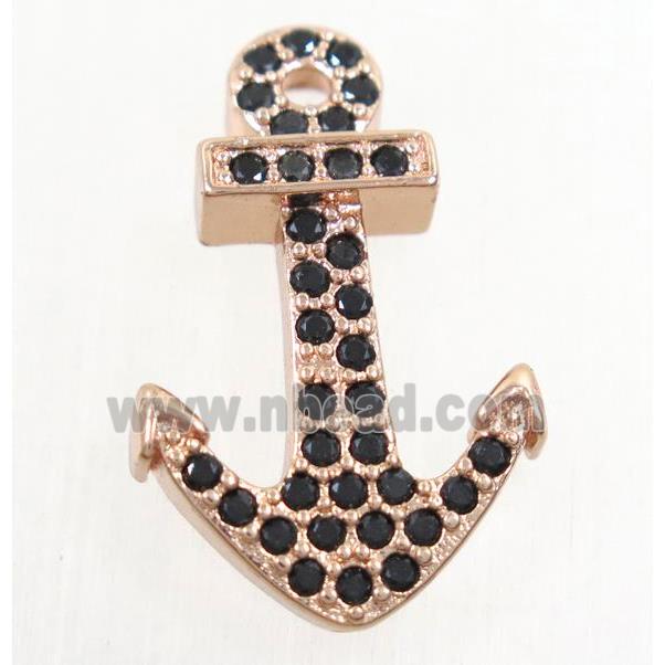 copper anchor pendant paved zircon, rose gold