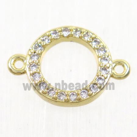 copper circle connector paved zircon, gold plated