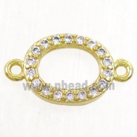 copper oval connector paved zircon, gold plated