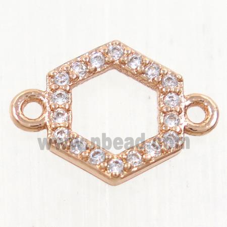 copper hexagon connector paved zircon, rose gold