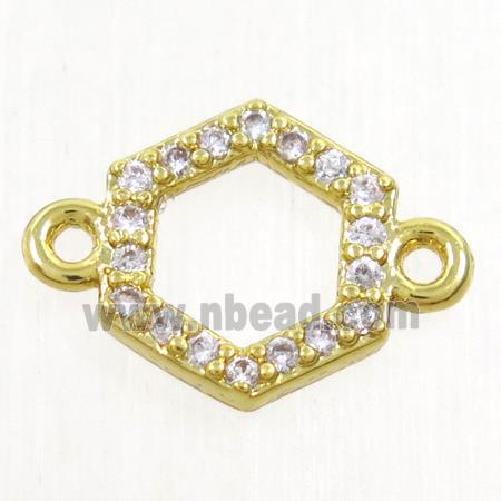 copper hexagon connector paved zircon, gold plated