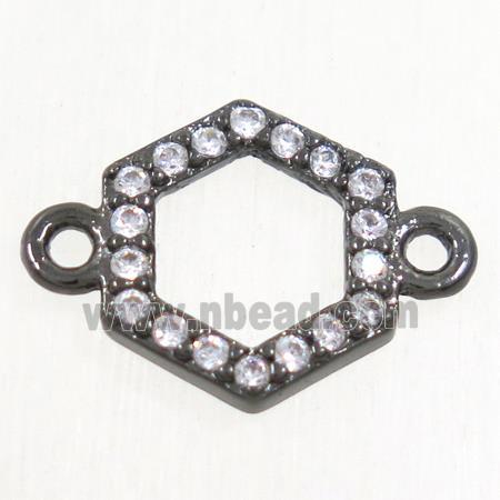 copper hexagon connector paved zircon, black plated