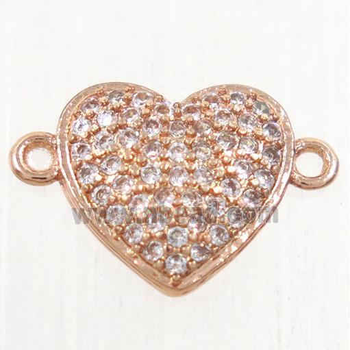 copper heart connector paved zircon, rose gold