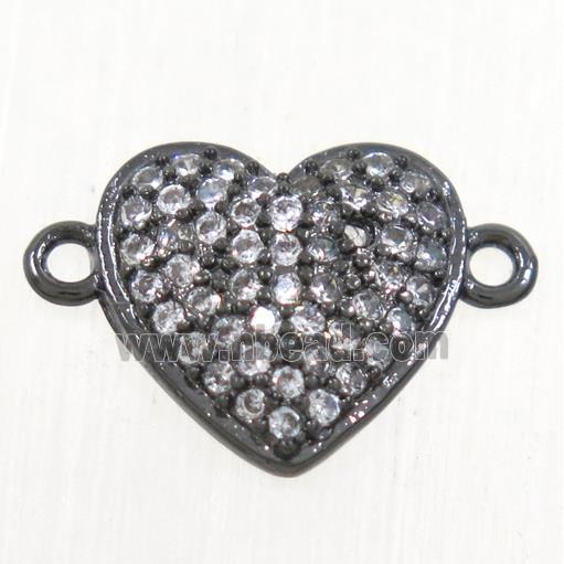 copper heart connector paved zircon, black plated