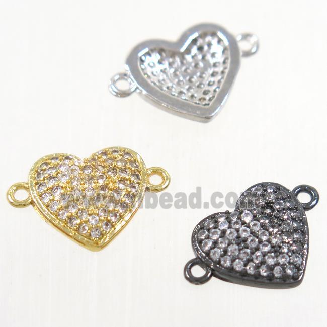 copper heart connector paved zircon, mix color