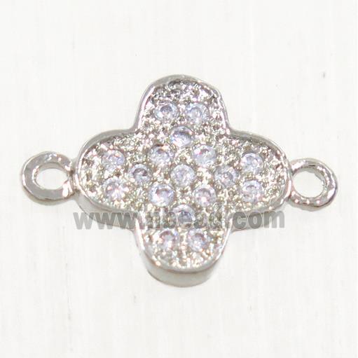 copper connector paved zircon, four-leaf clover, platinum plated