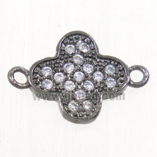 copper connector paved zircon, four-leaf clover, black plated