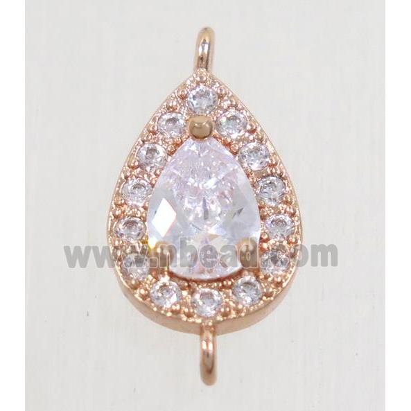 copper teardrop connector paved zircon, rose gold