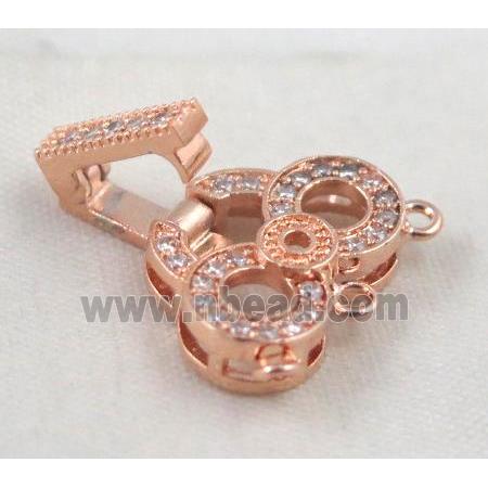 copper pendant paved zircon, rose gold plated