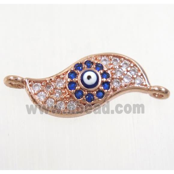copper connector paved zircon with evil eye, blade vane, rose gold