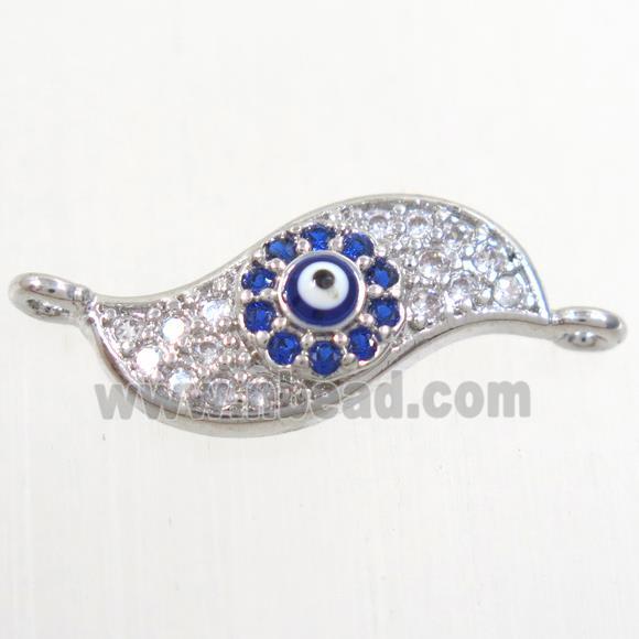 copper connector paved zircon with evil eye, blade vane, platinum plated