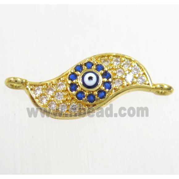 copper connector paved zircon with evil eye, blade vane, gold plated