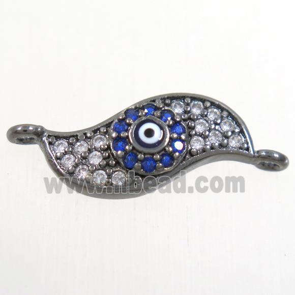 copper connector paved zircon with evil eye, blade vane, black plated