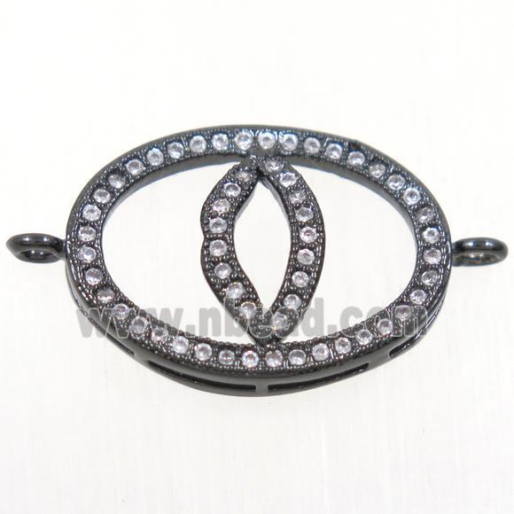 copper oval connector paved zircon with lip, black plated