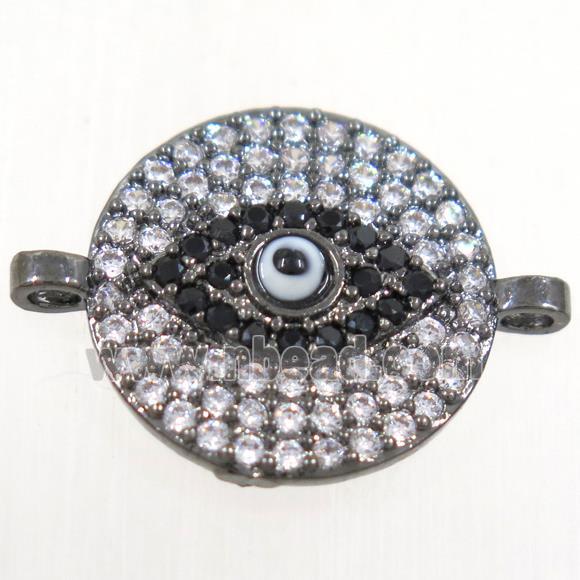 copper circle connector paved zircon with evil eye, black plated