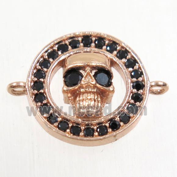 copper skull connector paved zircon, rose gold