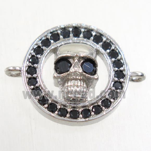 copper skull connector paved zircon, platinum plated