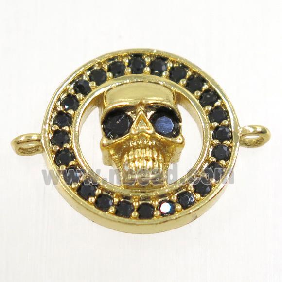 copper skull connector paved zircon, gold plated